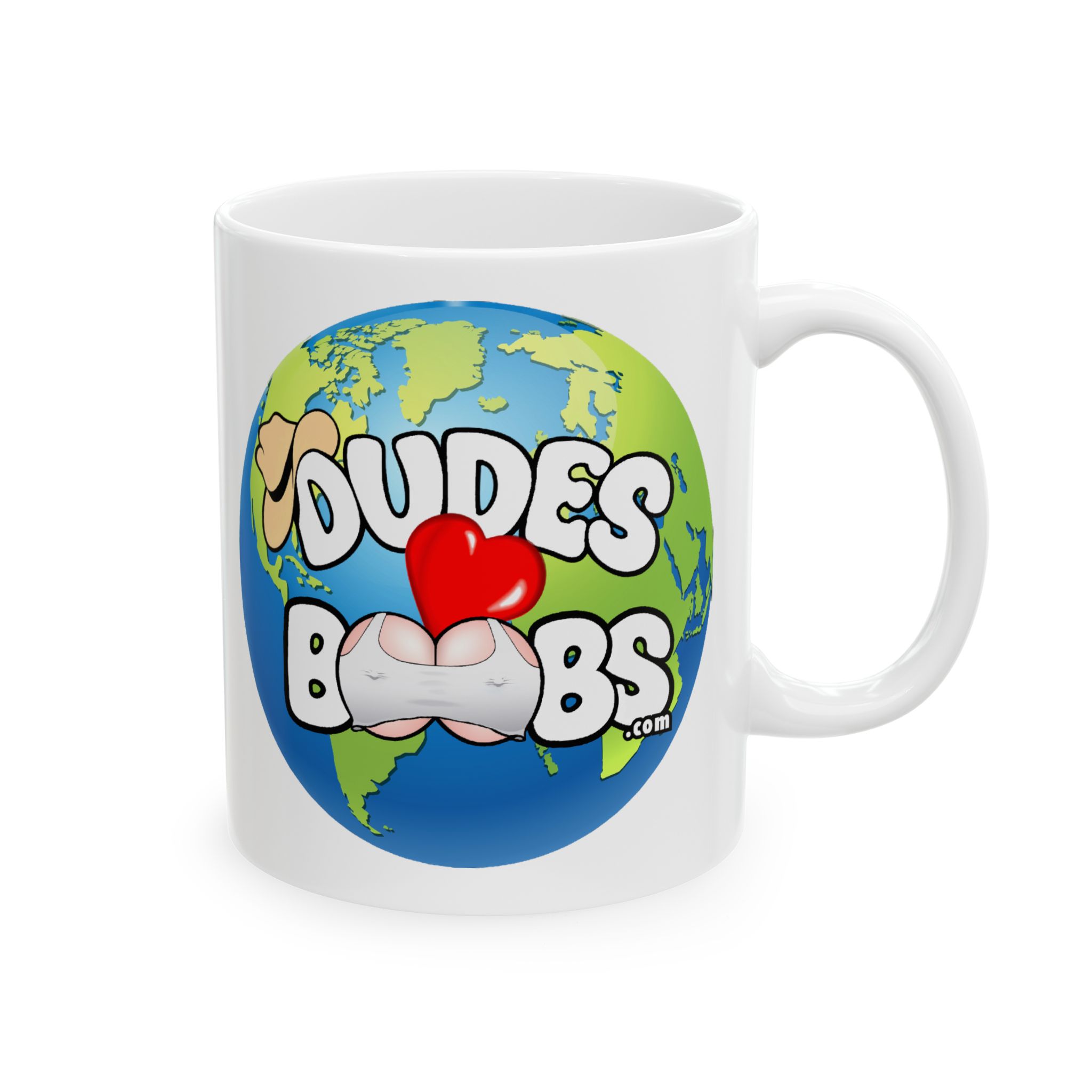Copy of Copy of Ceramic Mug, (11oz, 15oz), DUDES LOVE BOOBS brand, earth logo